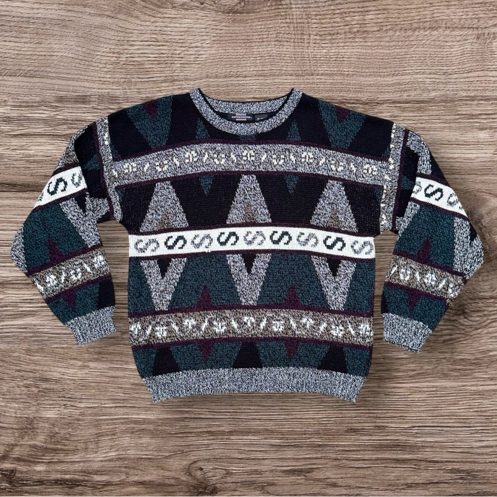 Expressions Vintage Sweater Pullover Crewneck AOP Abstract Geometric L Large